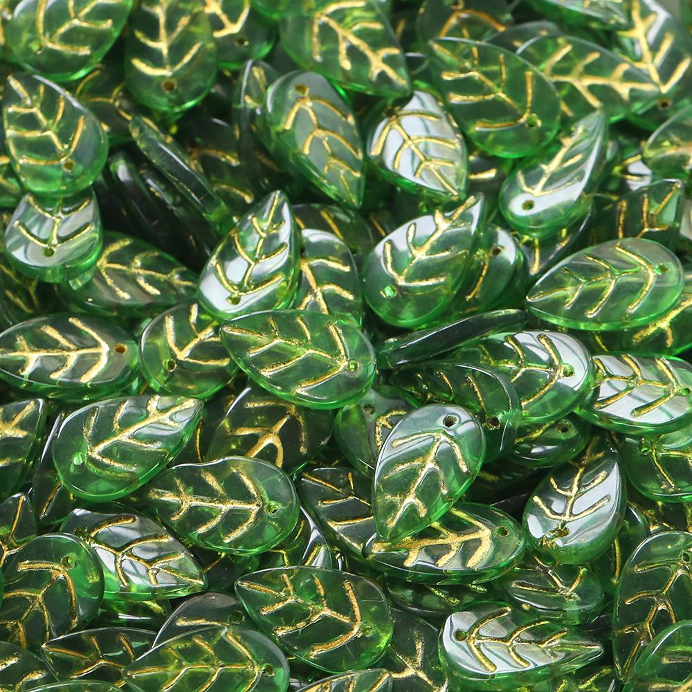 10 30pcs/lot Gradient Leaf Shaped Glass Pendant Beads Transparent Spacer Beads For DIY Bracelet Necklace Making Accessories