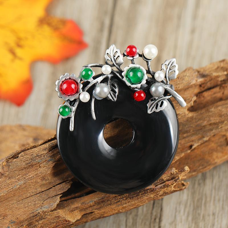 Retro natural agate safety buckle brooch women's high-end temperament elegant versatile pin coat coat corsage accessories