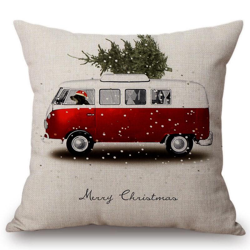 Watercolor Christmas Cars Print Home Decorative Pillow For Sofa Christmas New Year Decoration Cushion Cover Car Pillows Cases