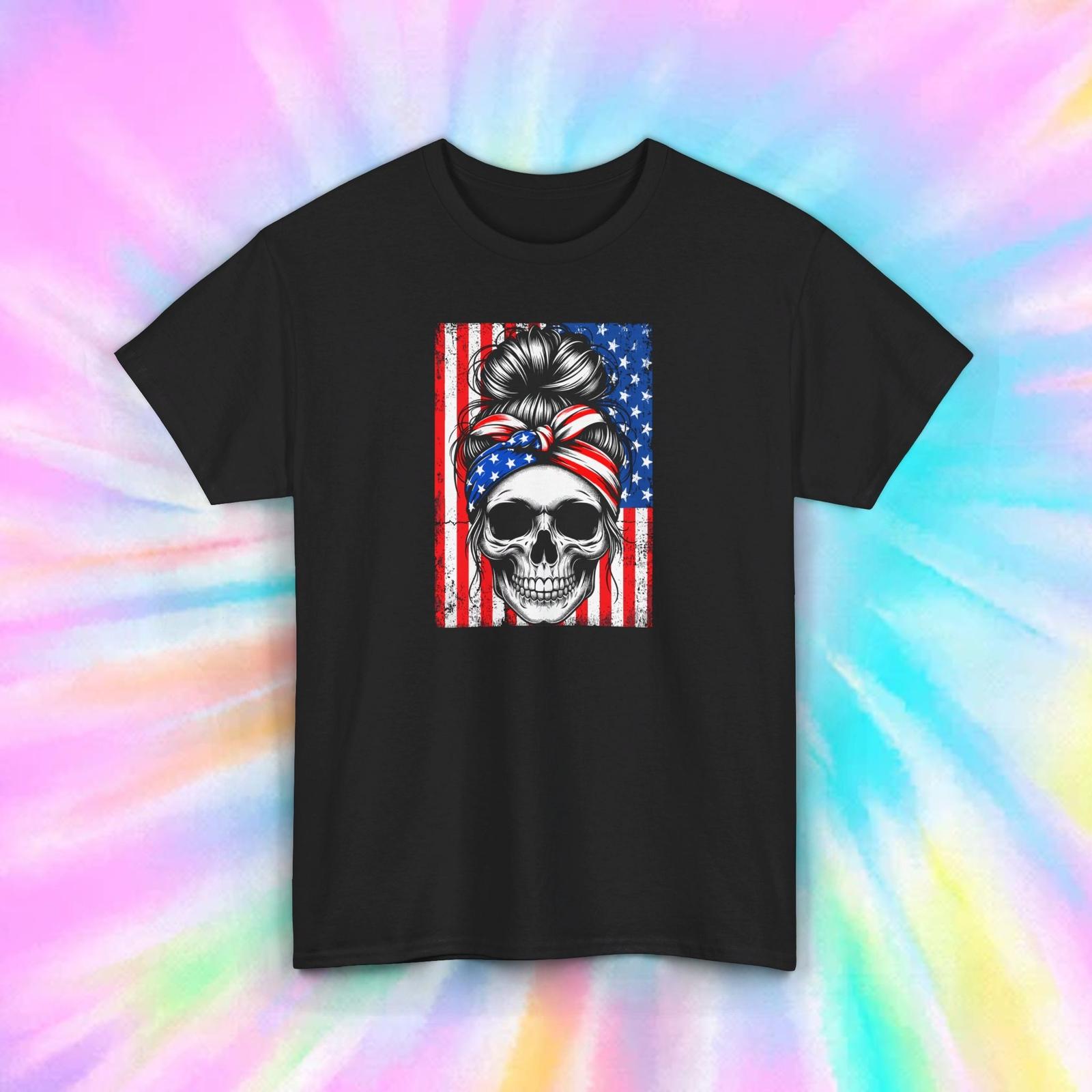 American Flag Skull Shirt | Patriotic Bandana | 4th of July Graphic Tee S