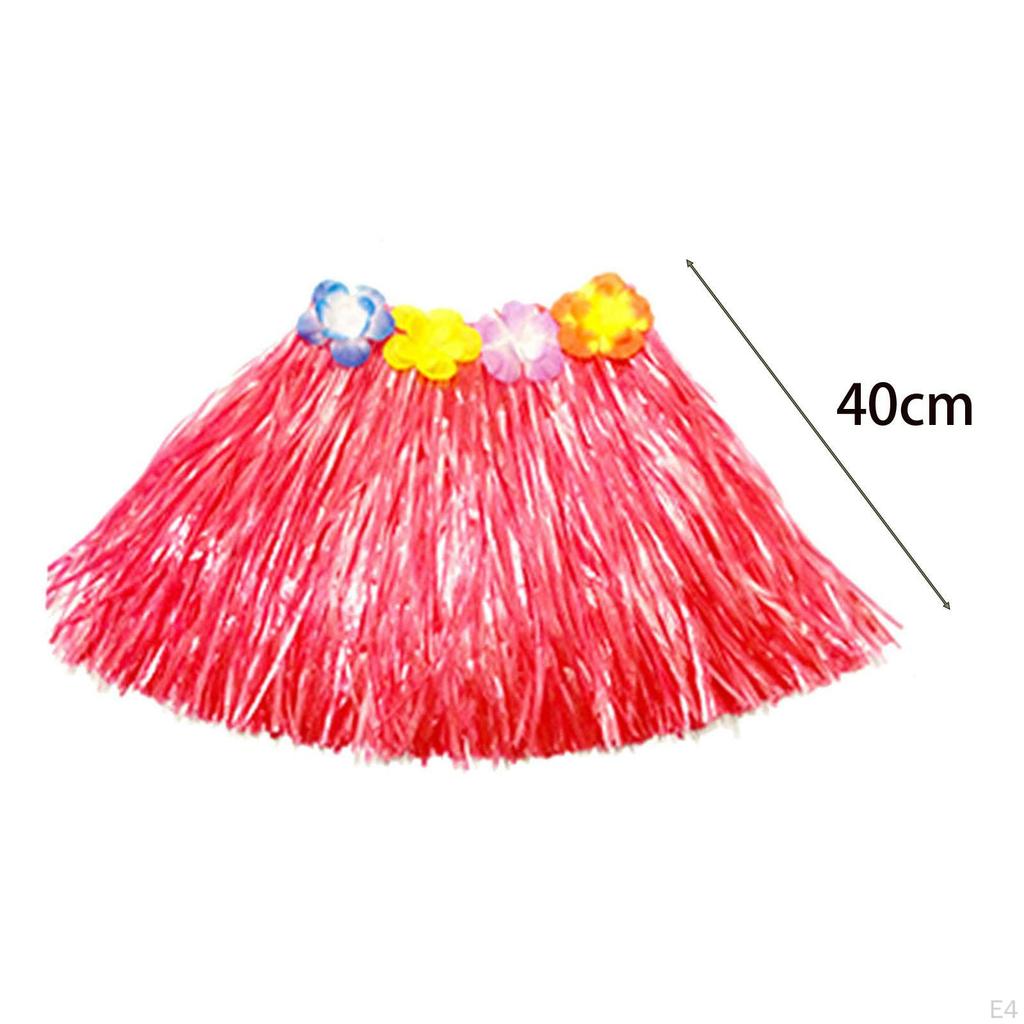 5 Costume Set, Raffia Skirt, Colorful Flowers, Bracelets, Necklace And Headband for Costumes