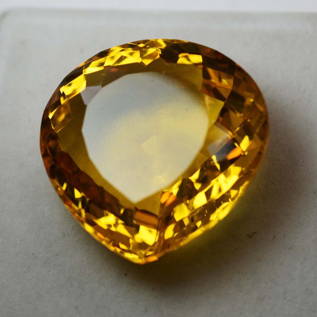 Lab-Created Yellow Sapphire Loose Gemstone Pear 76.40 ct September Birthstone for Gem Collections