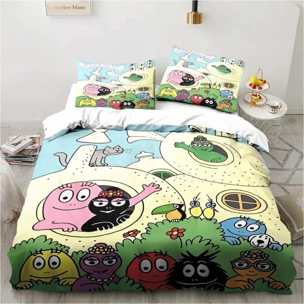 3D Cartoon Bedding Set B-Barbapapa Duvet Cover Set With Pillowcases Soft Skin-Friendly Single King Size For Kids Birthday Gift