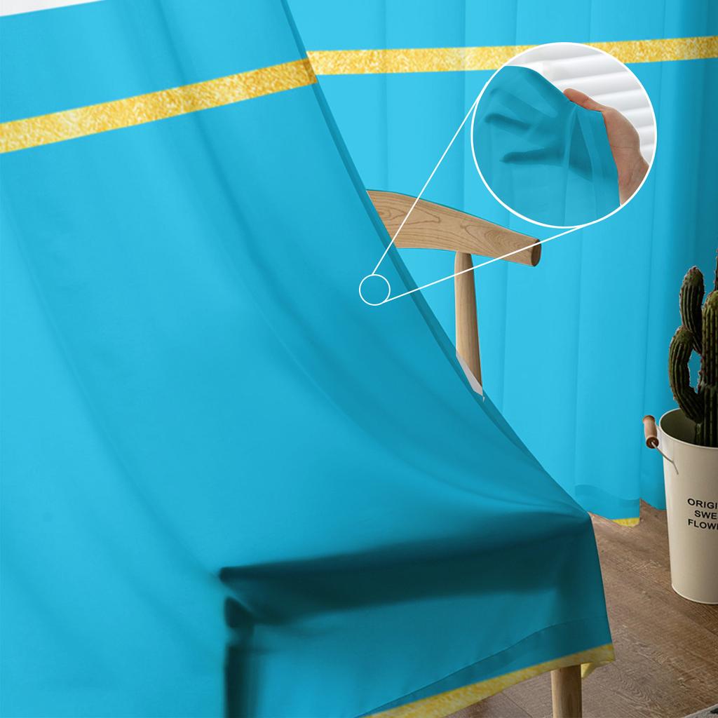 Perdele Geam Geometrice cu Dungi Galben-Aqua, Perdea Subțire din Șifon și Tul, Decorare Fundal Cameră de Zi Acasă