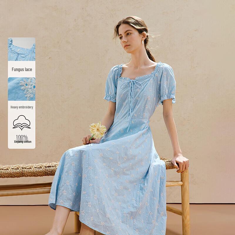 INMAN French Embroidered Floral Puff Sleeve Midi Dress XL