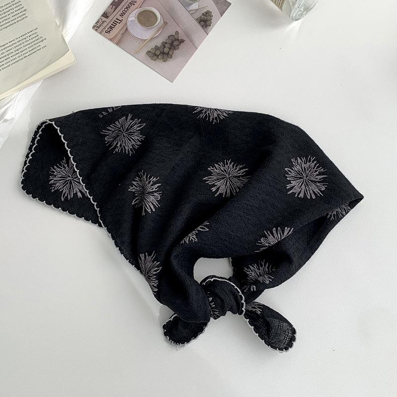 Cotton and linen silk scarf neck small square scarf summer retro literary floral decoration neck protection small scarf scarf headscarf headband