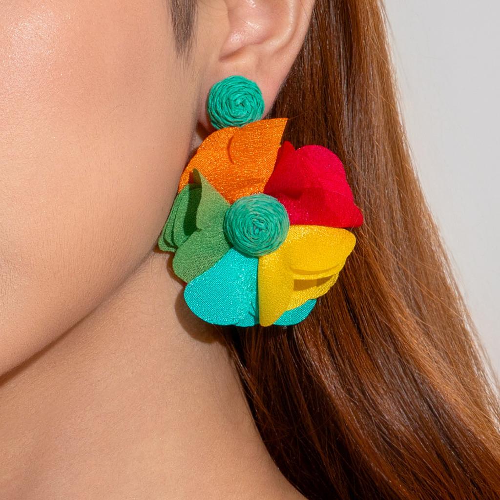 Fresh multi-colored flower earrings Valentine's Day series gentle simulation big flower earrings earrings women