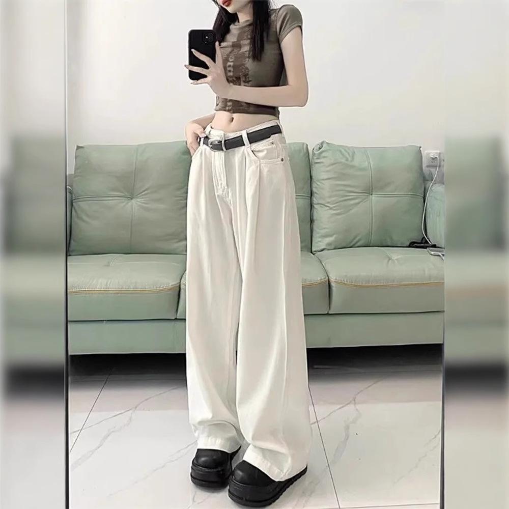 Women's Trendy High-Waist Soft White Wide-Leg Jeans