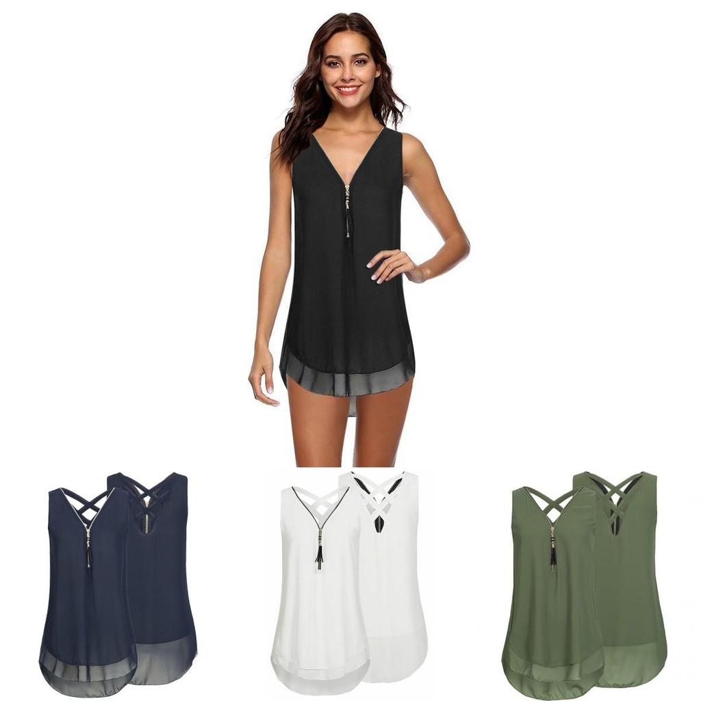 Stylish Women Sleeveless Vest With Cross Back Design And Convenient Front Zipper For Plus Sizes