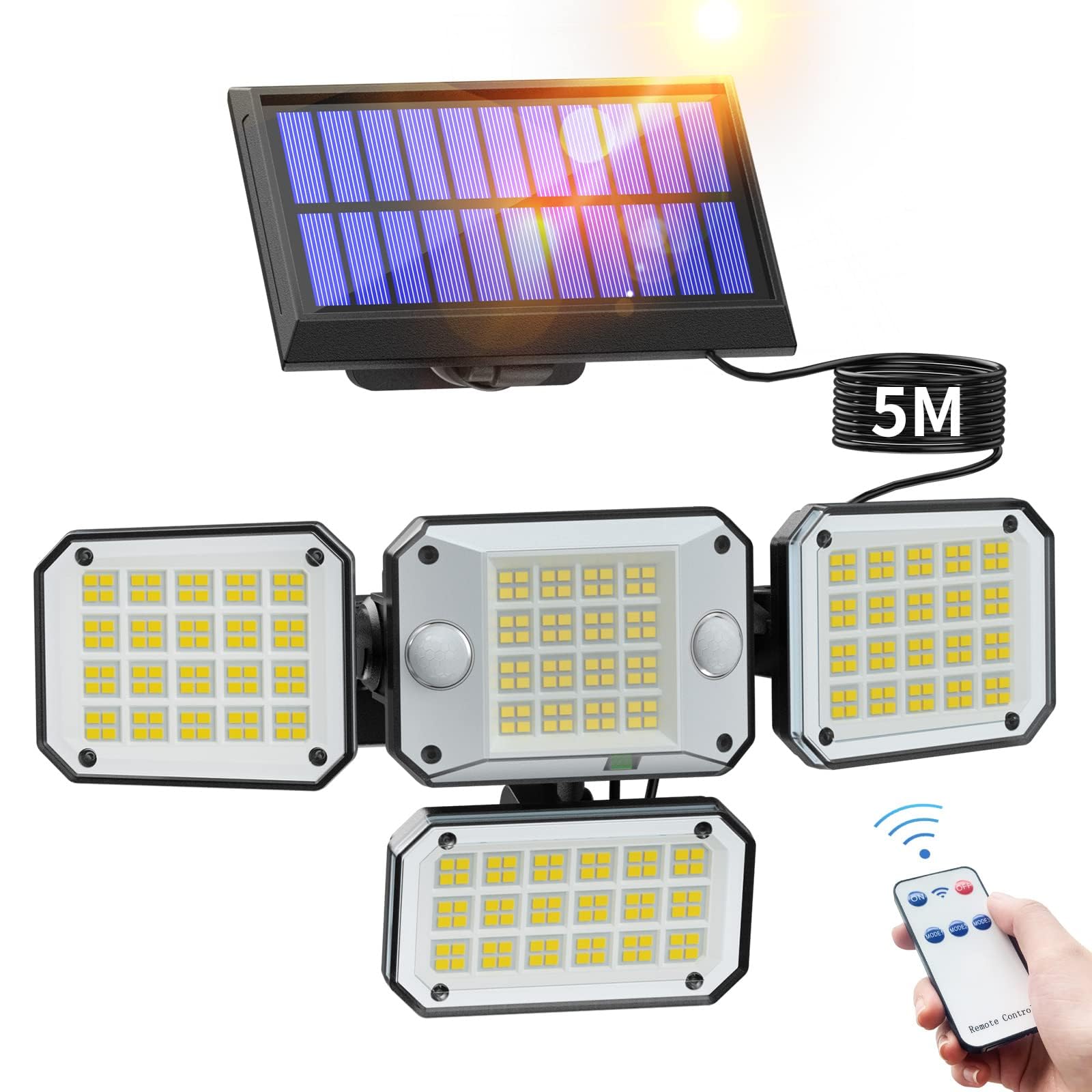 

GLOWDAWN Outdoor Solar Sensor Light with Motion Sensor [2 Sensors294 LEDs4-Sided LightingSeparate Type], 3000 Lumens, 5M Extension Cord, IP65