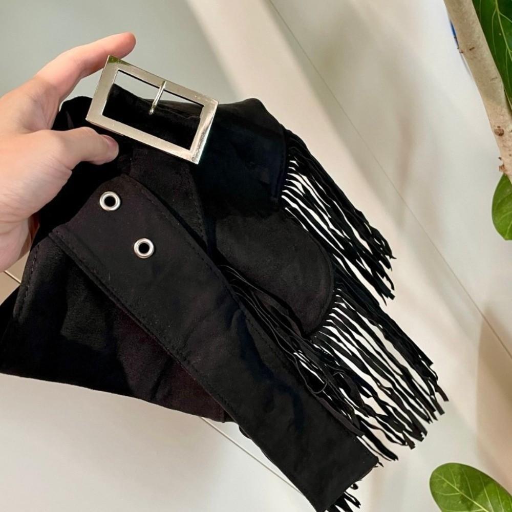 Versatile Vintage Tassel Waist Belt Solid Color Cowboy Style Dress Belt Triangle Fringe Waistband for Women