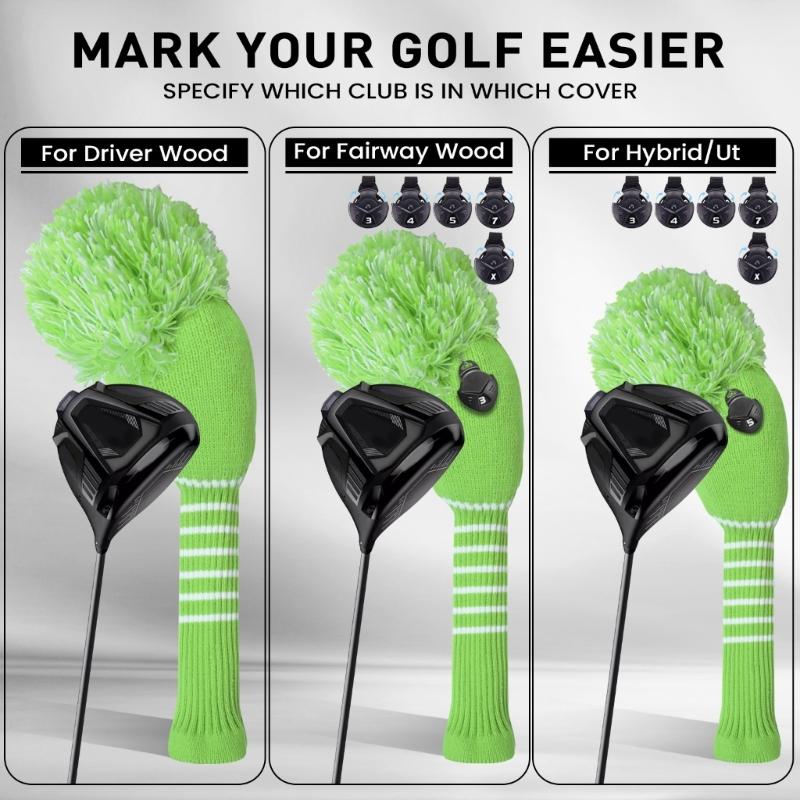 3Pcs Knitted Golfing Club Head Covers Knitted Golfing Driver Headcover Golfing Wood Head Covers Golfing Club Accessories