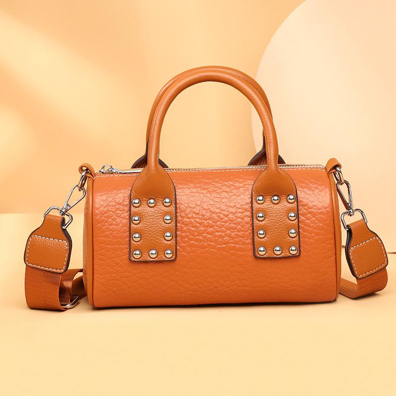 Leather Women'S Bags Fashion Boston Handbags First Layer Cowhide Shoulder Messenger Bags Pillow Bags