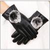 New Autumn and Winter Warm Gloves Fleece Cold-proof Women's Leather Gloves Rabbit Hairball Play Mobile Phone Touch Screen Gloves