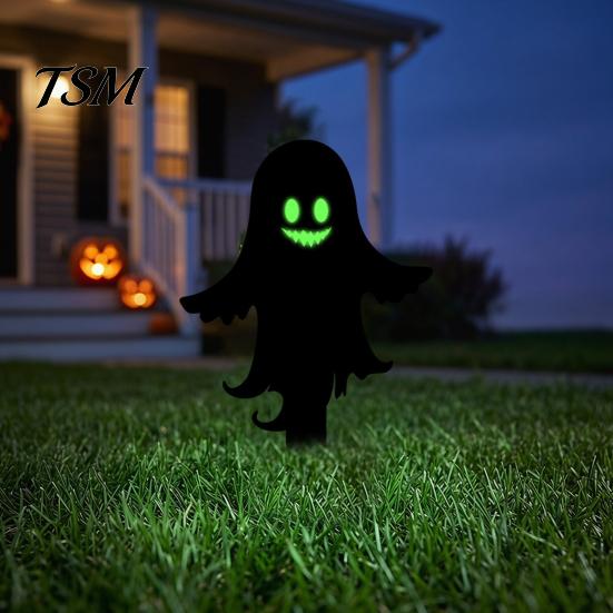 Spooky Outdoor Silhouette Halloween Garden Stake, Black Cat Yard Sign with Glow-in-the-dark Easy Installation Stakes Eyes, Waterproof Ghost