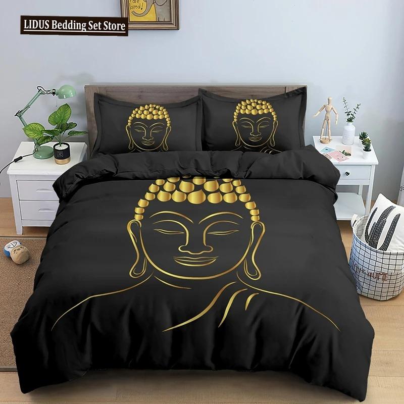 Buddha Bedding Set Indian Religion Buddhism Meditation Mandala Duvet Cover Smile Buddha Floral Soft Quilt Cover Queen King Size