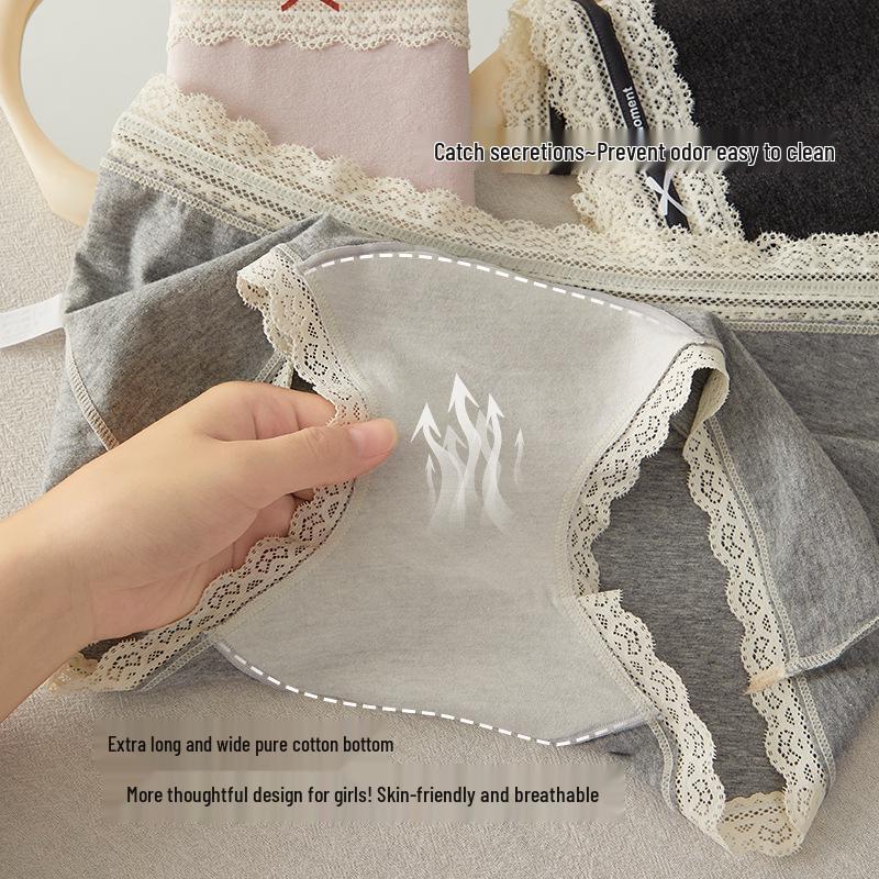 10A Antibakterieller sportlicher Colorblock Baumwollspitzen-Slip - Sexy Mid-Waist Nahtlose Damen-Boxershorts