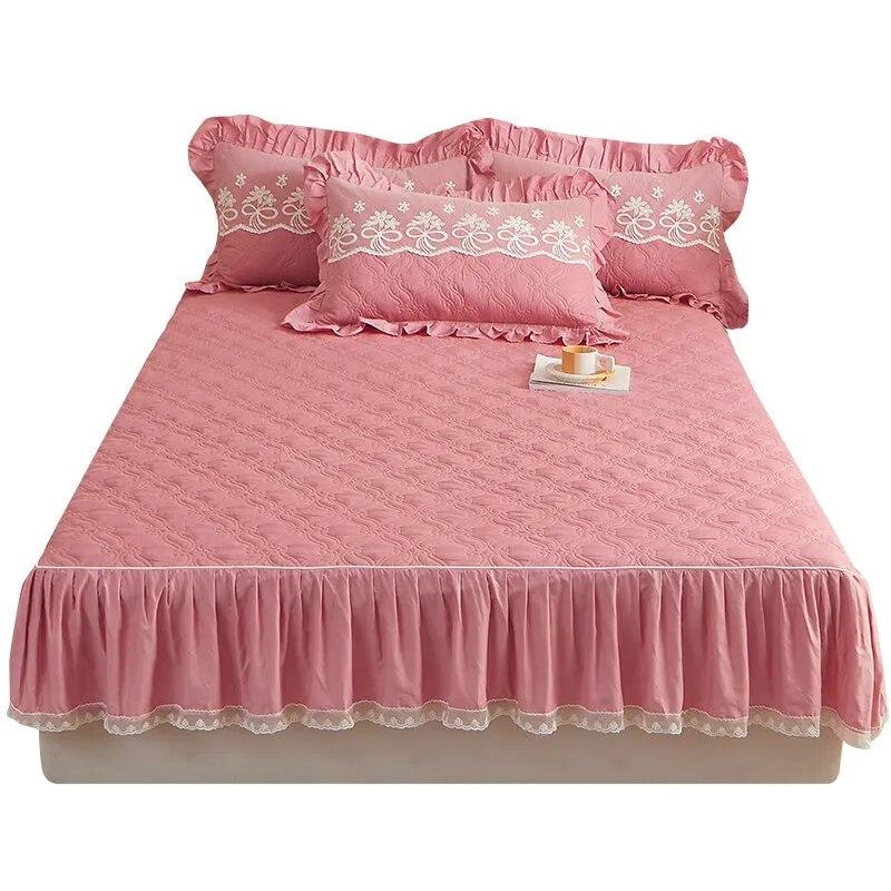 

3 шт., хлопковый наматрасник с рюшами и юбкой, чехол для двуспальной кровати размера Queen, стеганый наматрасник, кружевная эластичная простыня King 150x200cm 59x79inch