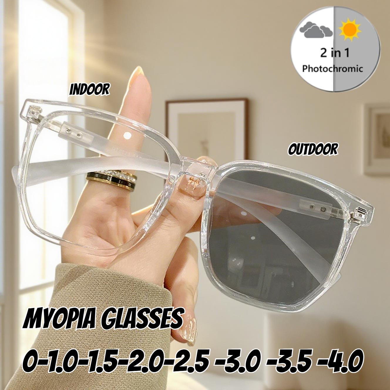 Creative Homewares Women's Vintage Big Frame Photochromic Eyewear High Definition Eye Protection Color Changing Myopic Eyeglasses Near Sight Glasses Goggle Cm