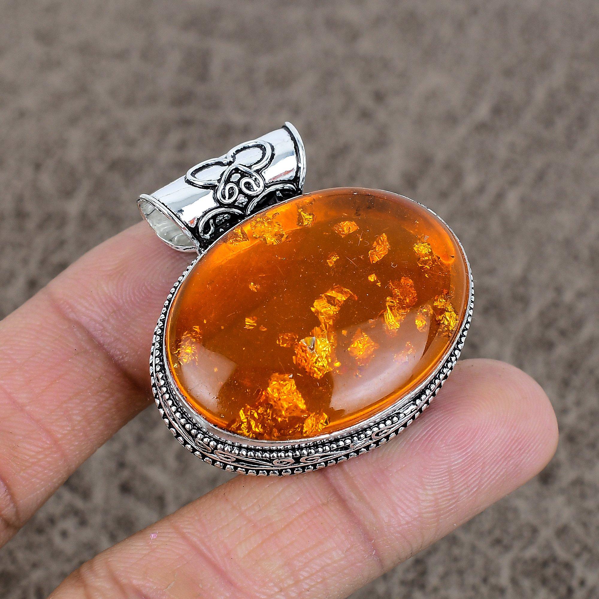 

Amber Gemstone Handmade 925 Sterling Silver Jewelry Pendant 1.58 KKG-15