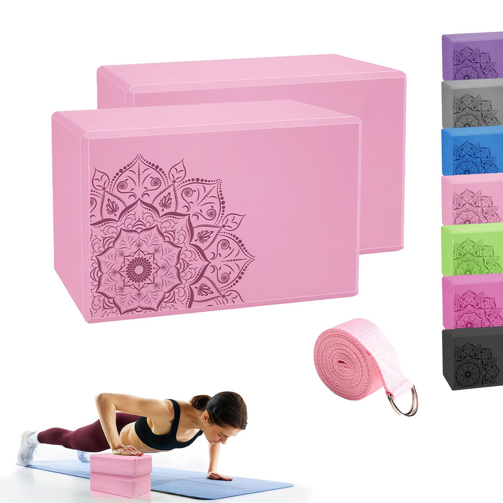 3pcs Yoga Blocks with Straps and Soft Non-slip High-density Foam Blocks Are Used for Yoga Pilates Stretching, Meditation and General Fitness rosa