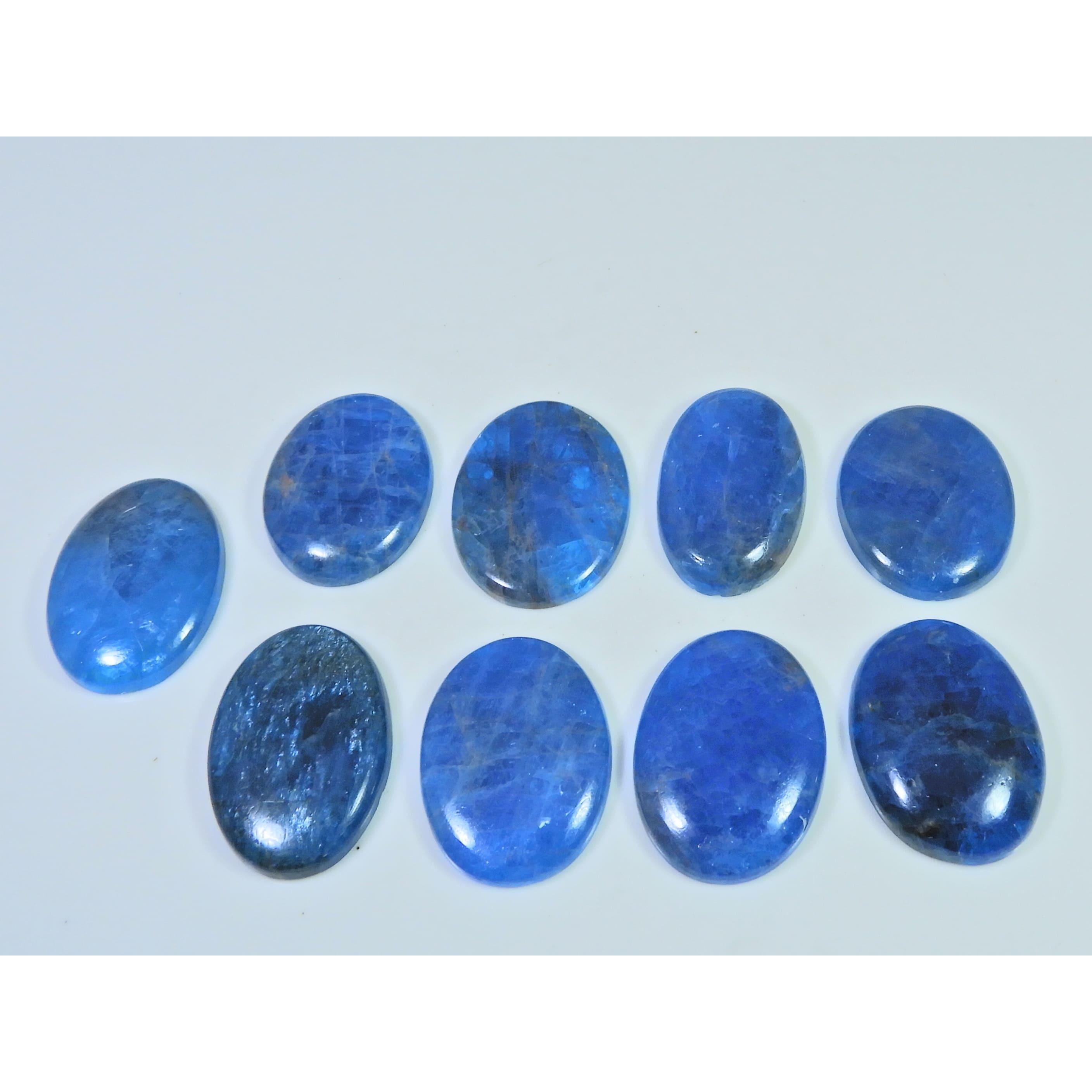 09Pcs Natural Blue Apatite Oval Shape Cabochon Loose Gemstone 290Cts. Lot C-2433