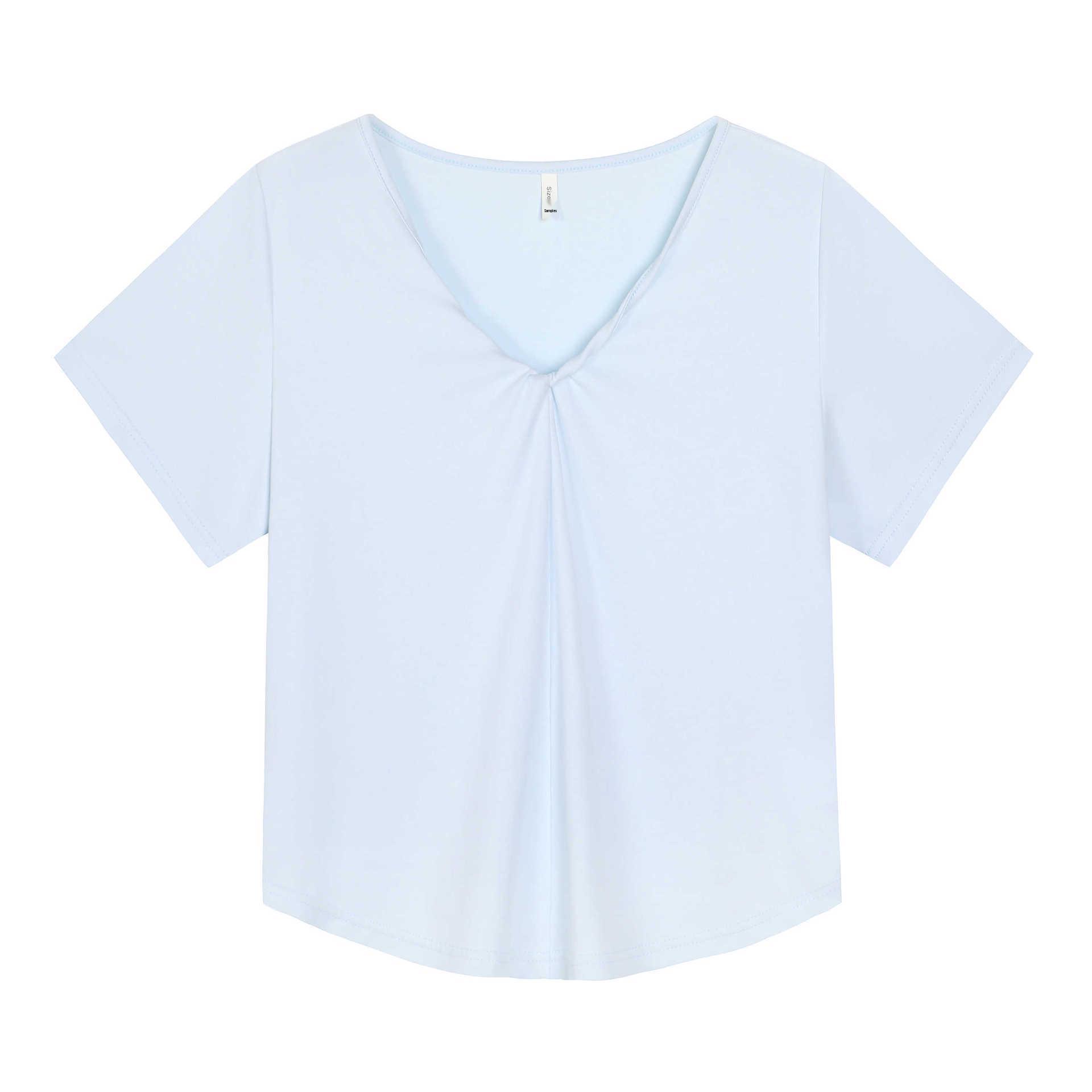 Plus Size Women s V-Neck Twisted Pleat Short Sleeve Top - Slimming & Versatile 1XL (for 60-70 kg) светло-синий