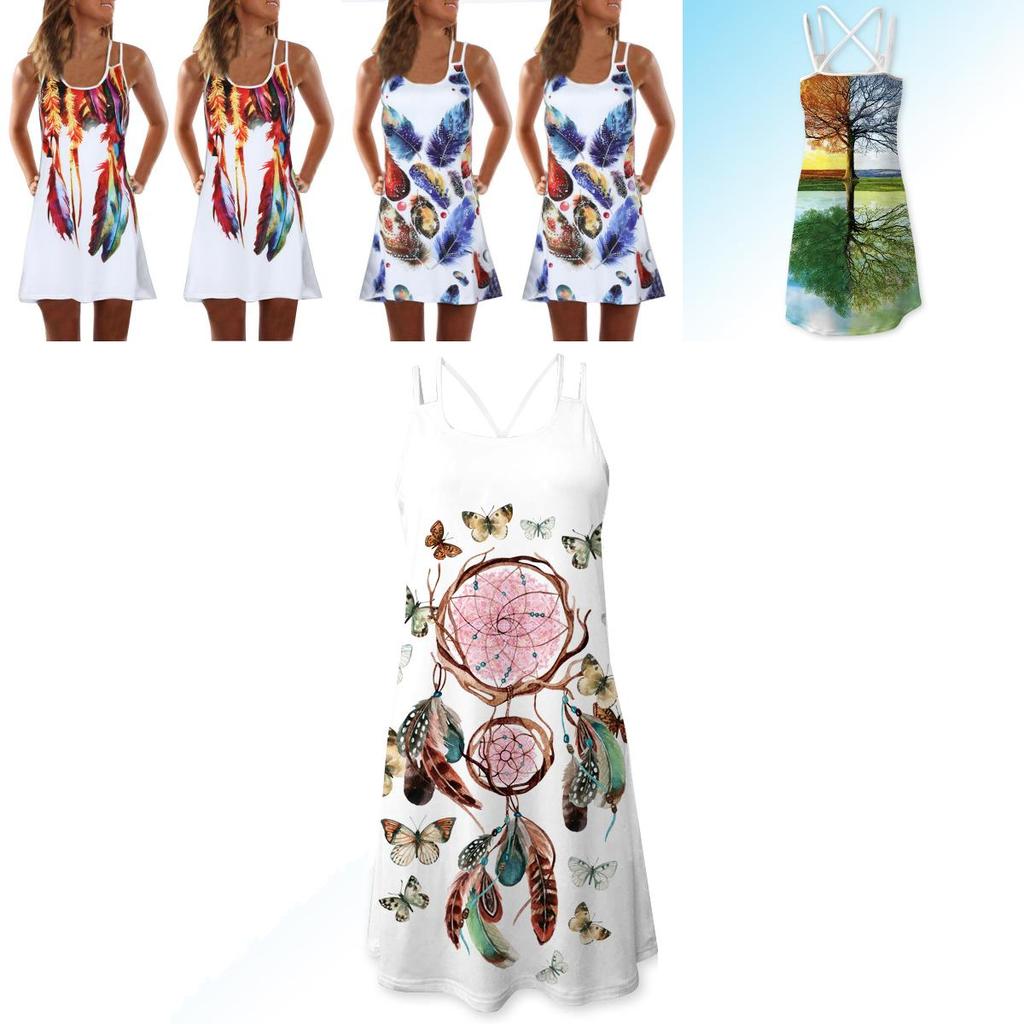 Vintage Boho Women Loose Summer Sleeveless 3d Floral Print Tank Mini Dress For Effortless Style