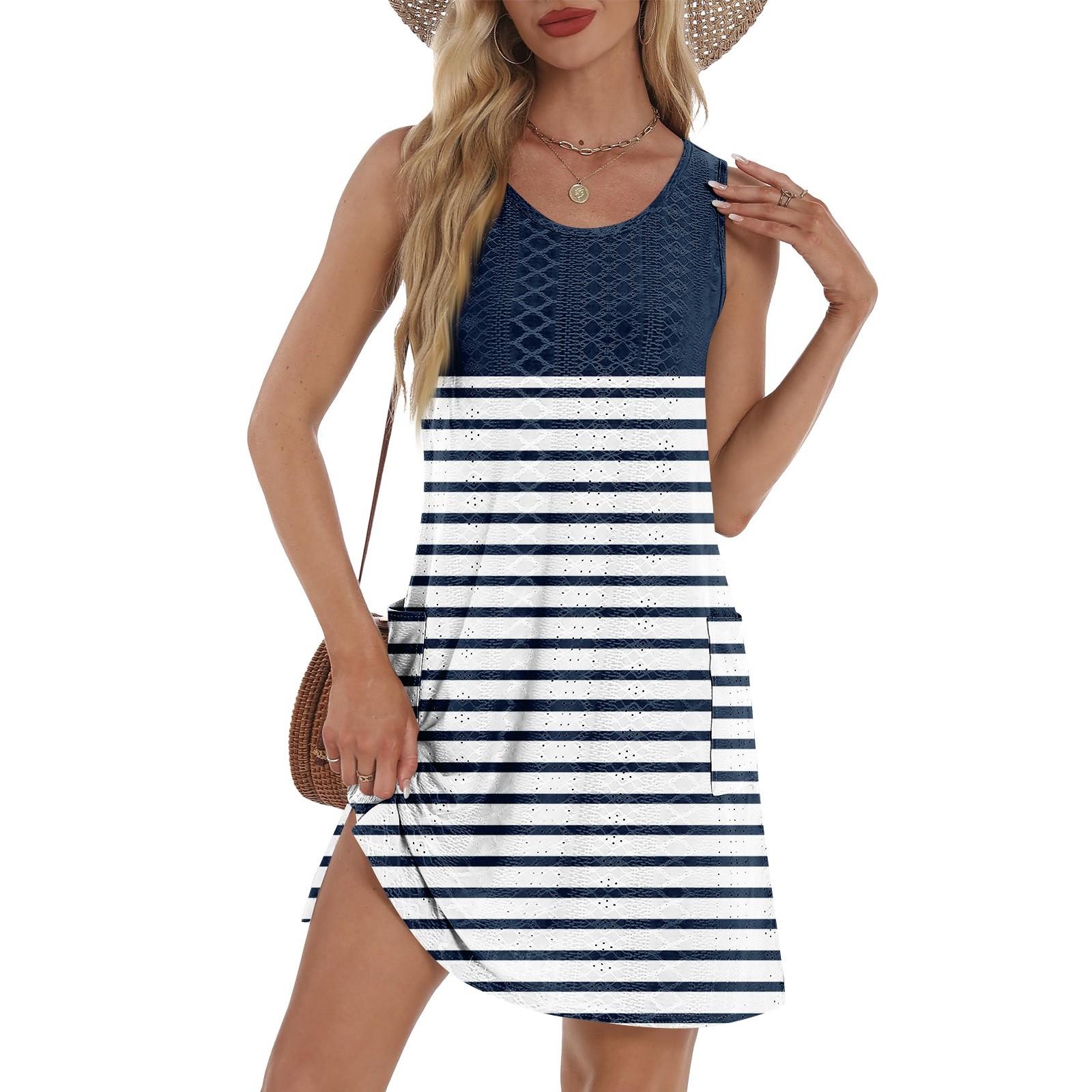 

Женский повседневный сарафан с карманами, летнее пляжное платье в стиле бохо, футболки, платье с V-образным вырезом, свободные платья-майки M