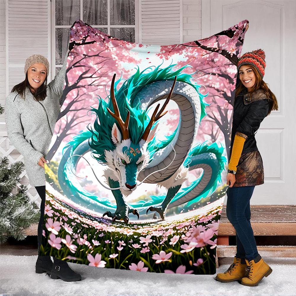 1pc Fantasy Dragon Artwork Print Outdoor Blanket, Lightweight Polyester,