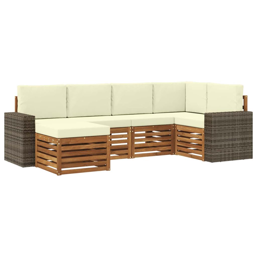 Corner Sofa Set with Cushions 6 pcs Natural and Cream