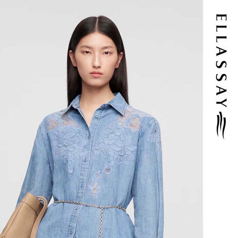 

ELLASSAY Women s Elegant Lace Denim Shirt M