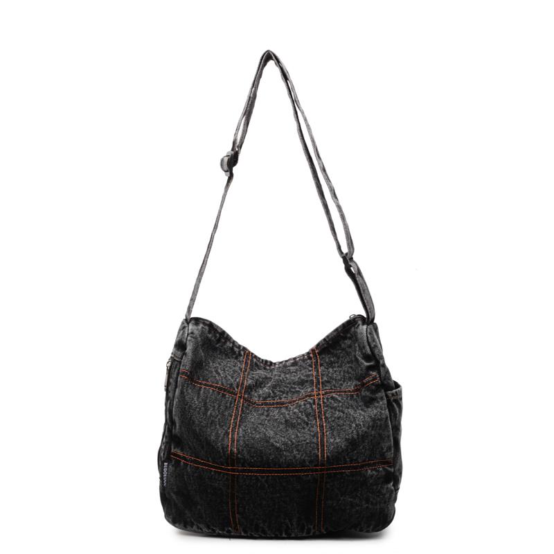 

Джинсовая сумка Женская сумка через плечо Легкая Вместительная сумка-тоут чёрный