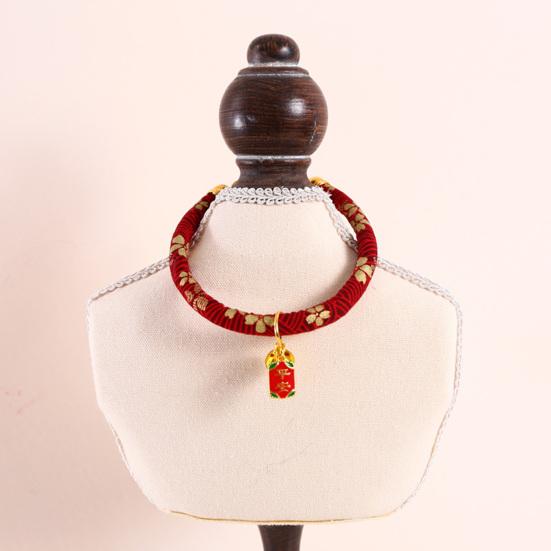 Pet Collar Chinese Style Decorative Skin Friendly Adjustable Cat Dogs Necklace Collar with Pendant Bell for Festival