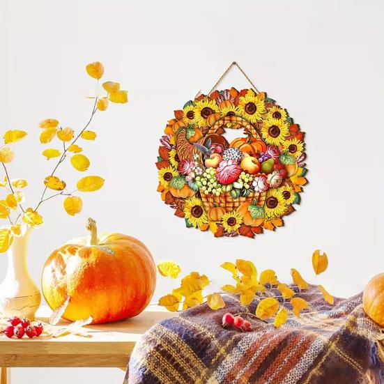 Fall Welcome Sign for Front Door Wooden Pumpkin Sunflower Door Sign Rustic Thanksgiving Farmhouse Hanging Plaque for Outdoor Porch Wall Autumn Harvest