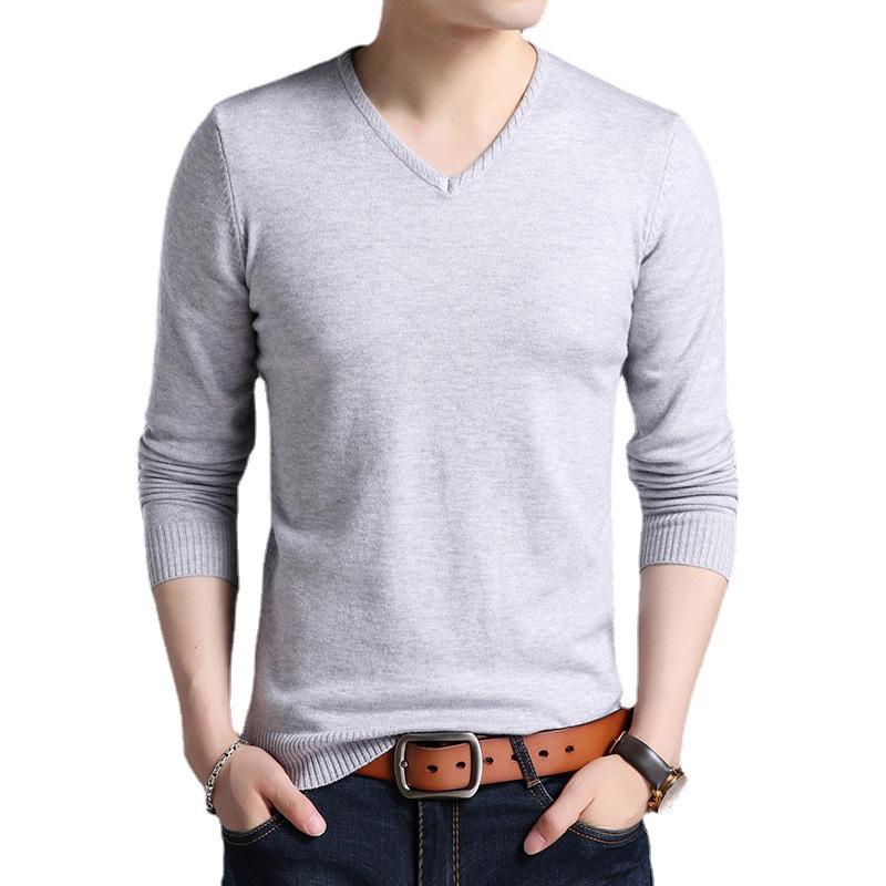 Sweater Men's Bottoming Shirt Thin Solid Color V-neck Knitted Long-sleeved Top Youth Casual Knitted Sweater Autumn