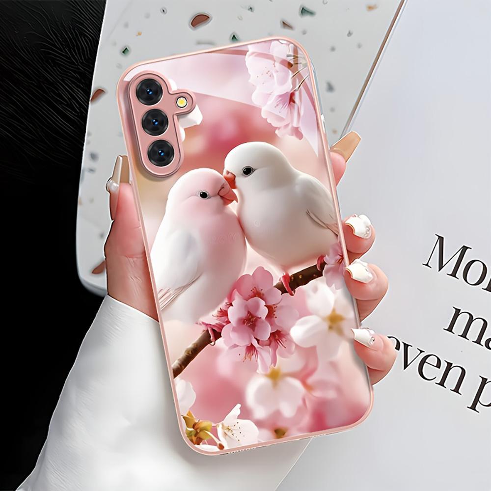 Pink Cute Animal Phone Case For Samsung S26 Ultra S25 Plus Case Samsung S24 Ultra S23 S22 S21 S20 FE Cases Hard Glass Back Cover