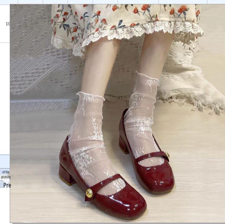 Women's White Lace Mesh Mid-Tube Lolita Socks - Breathable, Thin, Japanese Style with Hollow Flower Design