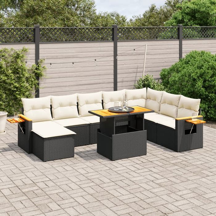 VidaXL Salon de Jardin avec Coussins 9 pcs, Canapés de Terrasse, Ensemble de Meubles de Patio, Mobilier d'Extérieur, Noir 3273653