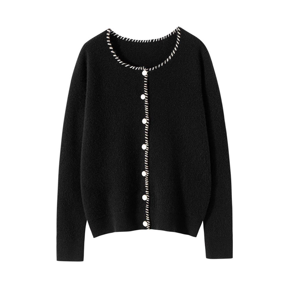 2024 Ejia Style Women's 100% Pure Cashmere Cardigan - Autumn/Winter Loose Knit Handmade Sweater Coat