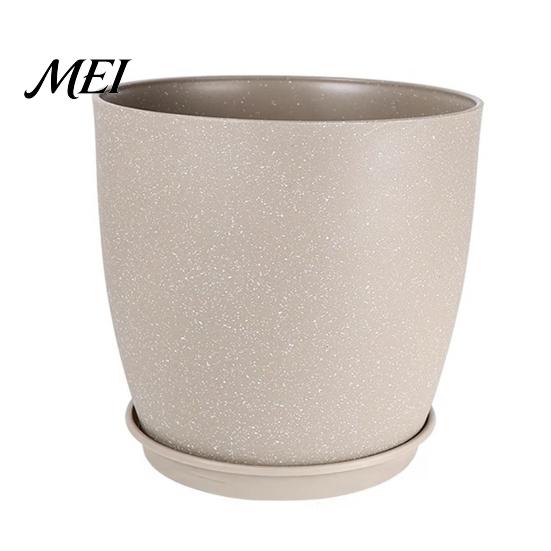 Portable Flower Containers for Patio Modern Plant Pot with Saucer, Gray Outdoor Pots Drainage Holes, Stone-Look Planter Indoor Plants Durable