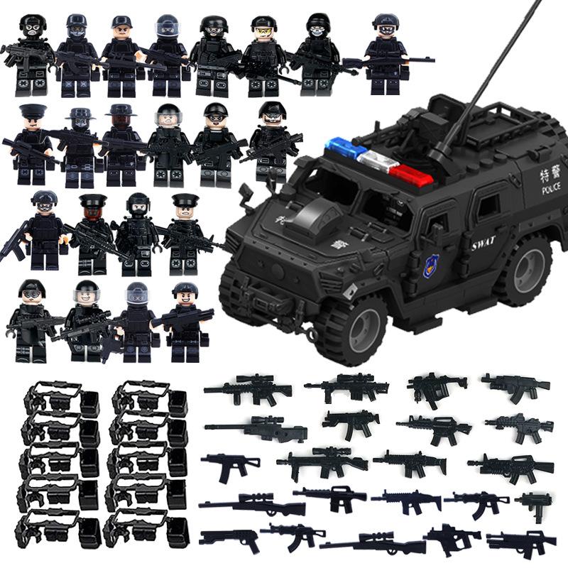 Military Building Block Set Black Police Car Police Doll Small Particle Assembly Toy Opp Bag