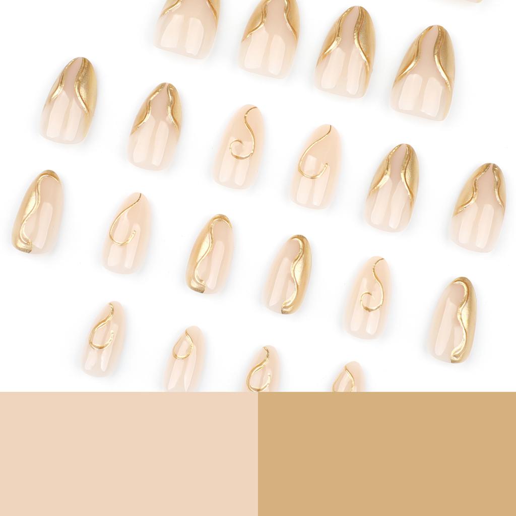 3D gold irregular manicure fake nail short almond nail hot-selling wearing nail piece