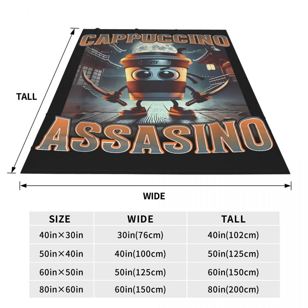 Italian Brainrot Cappuccino Assassino Funny Cappuccino Meme Warm Blankets Travel Office Plush Throw Blanket Couch Chair Flannel