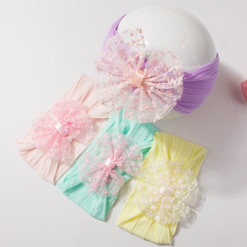 New Jacquard Baby Elastic Headband, Cute Lace Bow Children's Headscarf, Thin Baby Headband