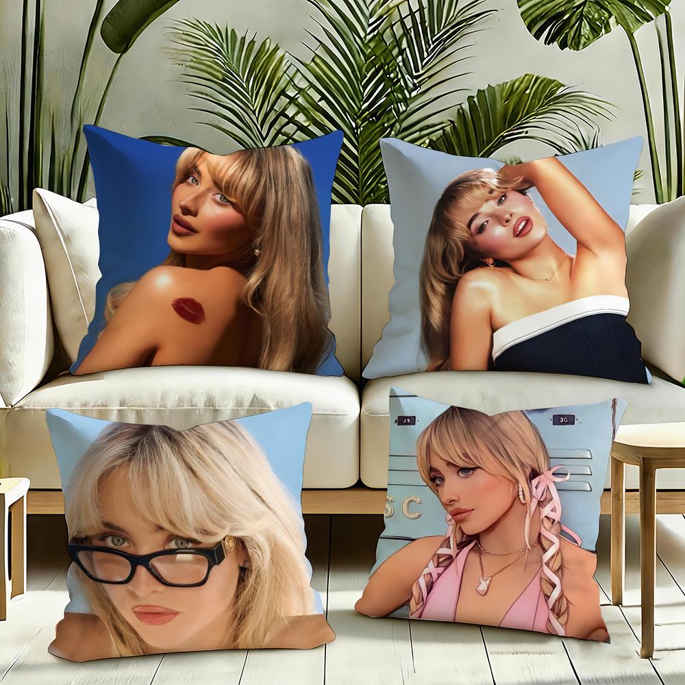 Singer Sabrina CarpenterS Cushion Cover Reversible Plush Pillow Cover Soft Fluffy Home Decor for Sofa Bedroom