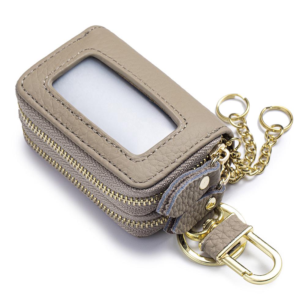Unisex Genuine Leather Double Zipper Key Holder Waist Bag