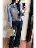 Women's Plaid Layered Shirt: Trendy College Style, Age-Reducing Two-Piece for Autumn/Winter, Featuring Inner Vest and Base Layer.