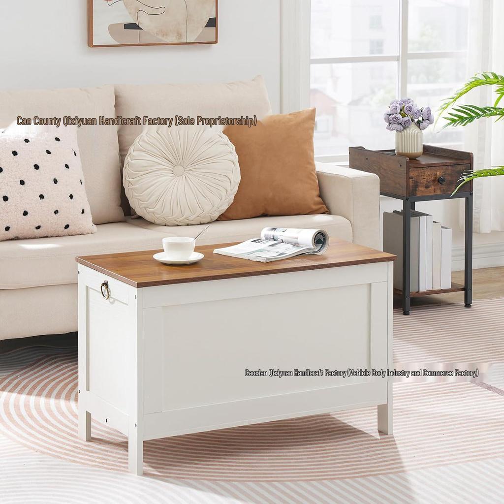 Wooden Finish Lift-Top Storage Chest with Safety Hinges