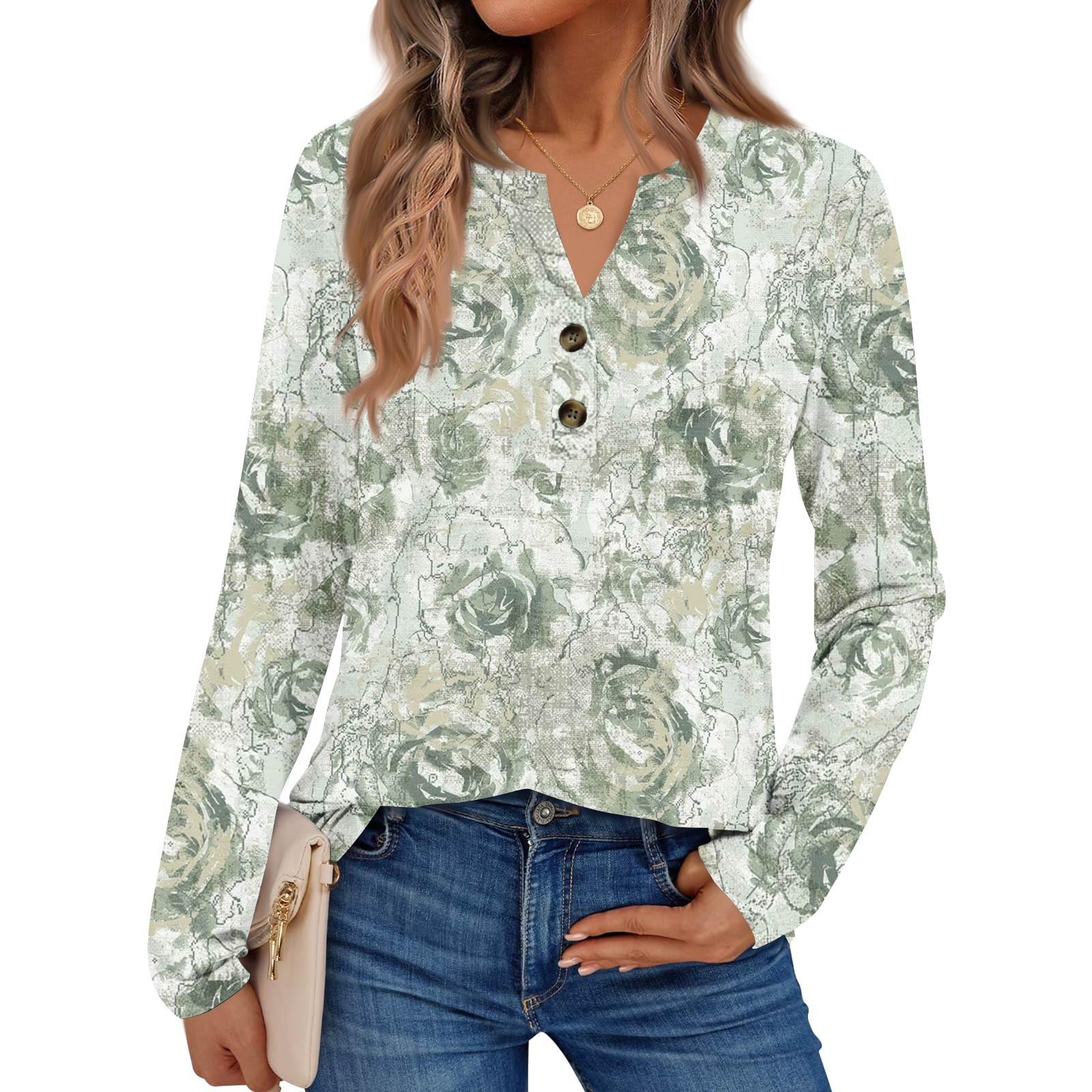 

Women s Printed Long Sleeve Shirts Elegant Casual Tops Trendy Shirts Tops S